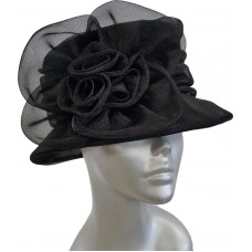 's Kentucky Derby Church Wedding Dress Dressy Organza Summer Hat Black  eb-46267954